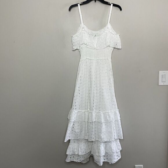 SLATE & WILLOW Ruffle Dress Women Large White Eyelet Midi Tiered 100% Cotton - Picture 8 of 15